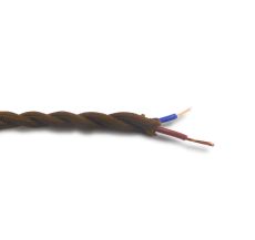 Cavo 1m Brown Braided Twisted 2 Core 0.75mm Cable VDE Approved (qty ordered will be supplied as one continuous length)