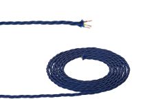 Cavo 1m Dark Blue Braided Twisted 3 Core 0.75mm Cable VDE Approved (qty ordered will be supplied as one continuous length)