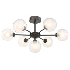 Cohen 7 Light G9 Matt Black Semi Flush Fitting C/W Clear & Opal Glass Shade