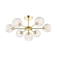 Cohen 7 Light G9 Polished Gold Semi Flush Fitting C/W Clear Glass Shades & Inner Wire Detail