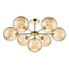 Cohen 7 Light G9 Polished Gold Semi Flush Fitting C/W Champagne Dimpled Glass Shade