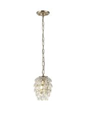 Coniston Pendant 5 Layer, 1 Light E27, French Gold/Crystal