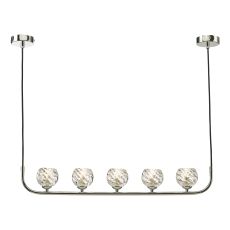 Cradle 5 Light G9 Polished Chrome Adjustable Bar Pendant C/W Clear Twisted Style Open Glass Shade