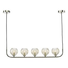 Cradle 5 Light G9 Polished Chrome Adjustable Bar Pendant C/W Clear Glass Shade & Inner Wire Detail