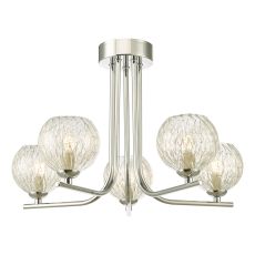 Cradle 5 Light G9 Polished Chrome Semi Flush Ceiling Light C/W Clear Glass Shade & Inner Wire Detail