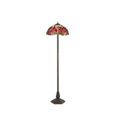 Crown 2 Light Octagonal Floor Lamp E27 With 40cm Tiffany Shade, Purple/Pink/Crystal/Aged Antique Brass