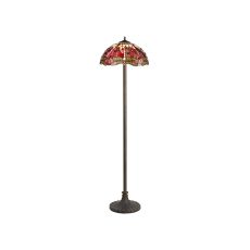 Crown 2 Light Stepped Design Floor Lamp E27 With 40cm Tiffany Shade, Purple/Pink/Crystal/Aged Antique Brass