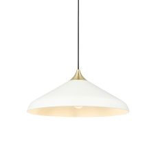 Tara 1 Light E27 White Coned Adjustable Pendant With Brushed Brass Detail
