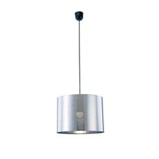 Dako Black Pendant 1 Light E27 With 350 x 250mm Metallic Chrome Finish Cylinder Shade, c/w Ceiling Bracket