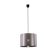 Dako Black Pendant 1 Light E27 With 350 x 250mm Metallic Gun Metal Finish Cylinder Shade, c/w Ceiling Bracket