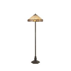 Dareham 2 Light Octagonal Floor Lamp E27 With 40cm Tiffany Shade, Amber/Ccrain/Crystal/Aged Antique Brass