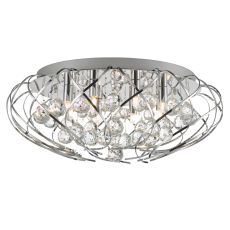 Davian 8 Light G9 Polished Chrome Flush Ceiling Light Features Large Faceted Crystal Glass Beads