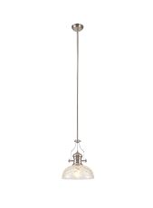 Davvid Pendant With 30cm Flat Round Patterned Shade, 1 x E27, Polished Nickel/Clear Glass