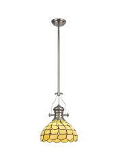 Florence 1 Light Pendant E27 With 30cm Tiffany Shade, Polished Nickel/Beige/Clear Crystal