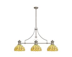 Florence 3 Light Linear Pendant E27 With 30cm Tiffany Shade, Polished Nickel, Beige, Clear Crystal