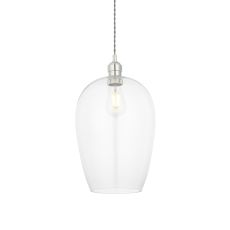 Vigo 1 Light E27 Polished Nickel Large Adjustable Pendant With Clear Hand Blown Glass Shade
