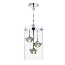 Decade 3 Light G9 Polished Chrome Adjustable Pendant With Clear Glass Outer Shade