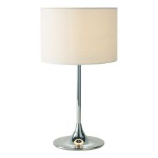 Delta 1 Light E27 Polished Chrome Table Lamp With Inline Switch C/W Ivory Cotton Drum Shade