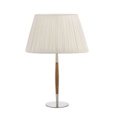 Detroit 1 Light E27 Satin Nickel With Walnut Detail Table Lamp With Inline Switch C/W Ulyana Ivory Faux Silk Pleated 35cm Shade