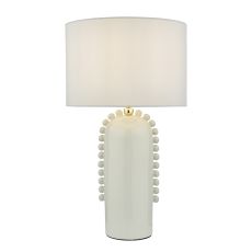 Dolce 1 Light E27 Glossy Ivory Ceramic Table Lamp With Inline Switch C/W White Cotton 30cm Drum Shade