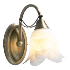 Doublet 1 Light E14 Antique Brass Wall Light With Pull Switch C/W Opaque Alabaster Glass Shade