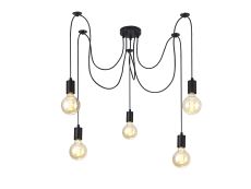 Dreifa 2m Pendant, 5 Light Black/Black Cable, E27 Max 20W, c/w Distribution Box & Cable Support Brackets