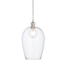 Vigo 1 Light E27 Polished Nickel Large Adjustable Pendant With Clear Hammered Effect Hand Blown Glass Shade