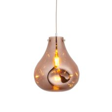 Nusa 1 Light E27 Polished Chrome Adjustable Pendant With Large Metallic Copper Blown Glass Shade
