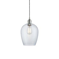 Vigo 1 Light E27 Polished Nickel Small Adjustable Pendant With Clear Hammered Effect Hand Blown Glass Shade