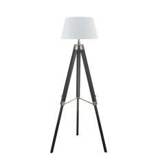 Easel 1 Light E27 Adjustable Height Tripod Floor Lamp Black C/W Cezanne White Faux Silk Tapered 45cm Drum Shade