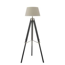 Easel 1 Light E27 Adjustable Height Tripod Floor Lamp Black C/W Cezanne Taupe Faux Silk Tapered 45cm Drum Shade