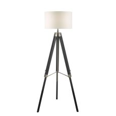 Easel 1 Light E27 Adjustable Height Tripod Floor Lamp Black C/W Pyramid White Linen 46cm Drum Shade