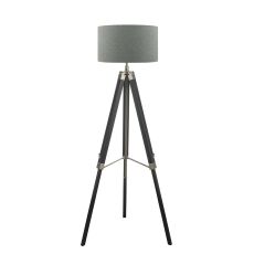 Easel 1 Light E27 Adjustable Height Tripod Floor Lamp Black C/W Pyramid Grey Linen 46cm Drum Shade