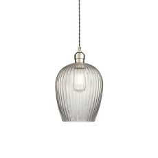 Vigo 1 Light E27 Polished Nickel Small Adjustable Pendant With Clear Ribbed Hand Blown Glass Shade