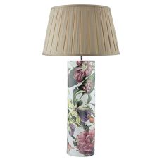 Bloomaa 1 Light E27 Tropical Print Ceramic Table Lamp With Inline Switch C/W Degas Taupe Faux Silk Tapered 40cm Drum Shade