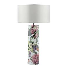 Bloomaa 1 Light E27 Tropical Print Ceramic Table Lamp With Inline Switch C/W Hilda Ivory Faux Silk 40cm Drum Shade