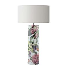 Bloomaa 1 Light E27 Tropical Print Ceramic Table Lamp With Inline Switch C/W Puscan Ivory Cotton 40cm Drum Shade