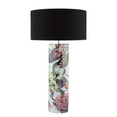 Bloomaa 1 Light E27 Tropical Print Ceramic Table Lamp With Inline Switch C/W Sword Black Cotton 40cm Drum Shade