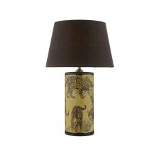 Eliza 1 Light E27 Leopard Motif In Gold Table Lamp With In-line Switch C/W Safia Black Cotton Tapered 36cm Drum Shade