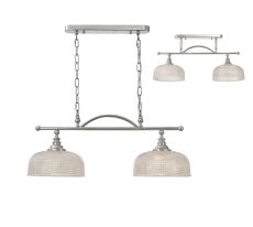 Elisha Semi Flush/Pendant Bar, 2 Light Adjustable E27, Polished Nickel/Prismatic Glass