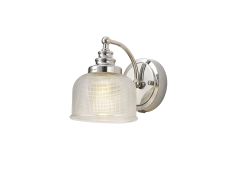 Elisha Switched Wall Lamp 1 Light E27 Polished Nickel/Prismatic Glass