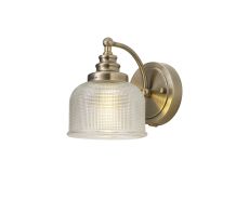 Elisha Switched Wall Lamp 1 Light E27 Antique Brass/Prismatic Glass