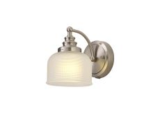Elisha Switched Wall Lamp 1 Light E27 Satin Nickel/Frosted Glass