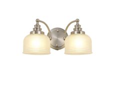Elisha Switched Wall Lamp 2 Light E27 Satin Nickel/Frosted Glass