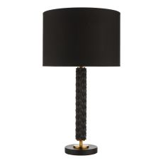Emani 1 Light E27 Black With Aged Gold Detail Table Lamp With Inline Switch C/W Black Cotton 28cm Drum Shade