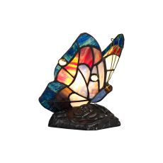 Empress Tiffany Butterfly Table Lamp, 1 x E14, Black Base With Blue/Brown Glass With Clear Crystal