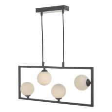 Ensio 4 Light G9 Matt Black Rectangular Pendant With Opal Glass Shades