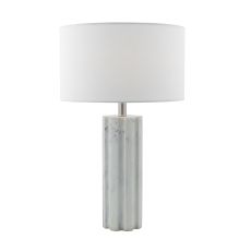 Erebus 1 Light E27 Marble Table Lamp With Inline Switch C/W White Linen Drum Shade