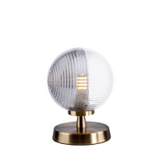 Esben 1 Light G9 Touch Table Lamp Antique Brass C/W 10cm Smoked & Clear Ribbed Glass Shade