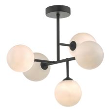 Euan 5 Light G9 Black Flush Ceiling Fitting With Opal Glass Shades